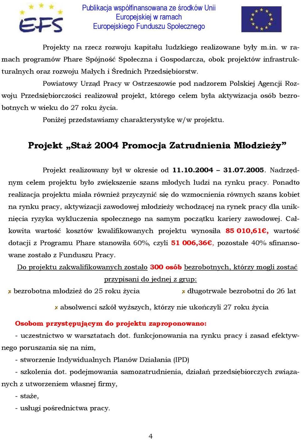 Powiatowy Urząd Pracy w Ostrzeszowie pod nadzorem Polskiej Agencji Rozwoju Przedsiębiorczości realizował projekt, którego celem była aktywizacja osób bezrobotnych w wieku do 27 roku Ŝycia.