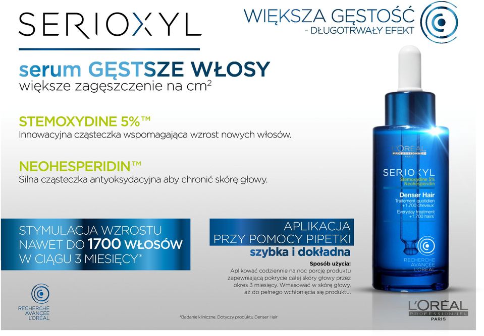 STYMULACJA WZROSTU NAWET DO 1700 WŁOSÓW W CIĄGU 3 MIESIĘCY* APLIKACJA PRZY POMOCY PIPETKI szybka i dokładna Sposób użycia: Aplikować codziennie