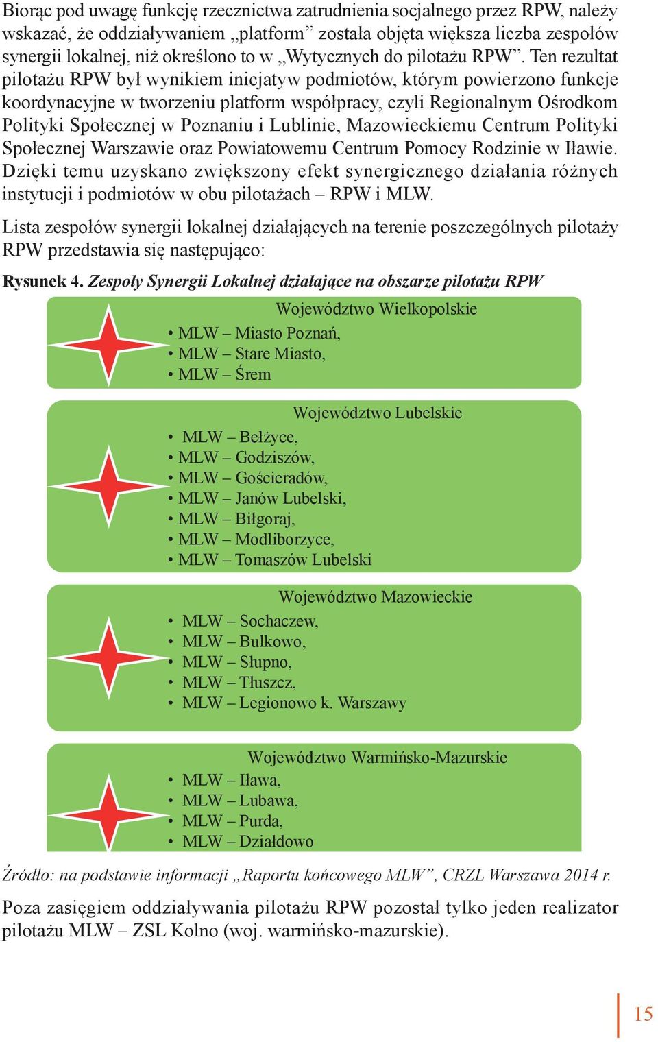 Ten rezultat pilotażu RPW był wynikiem inicjatyw podmiotów, którym powierzono funkcje koordynacyjne w tworzeniu platform współpracy, czyli Regionalnym Ośrodkom Polityki Społecznej w Poznaniu i