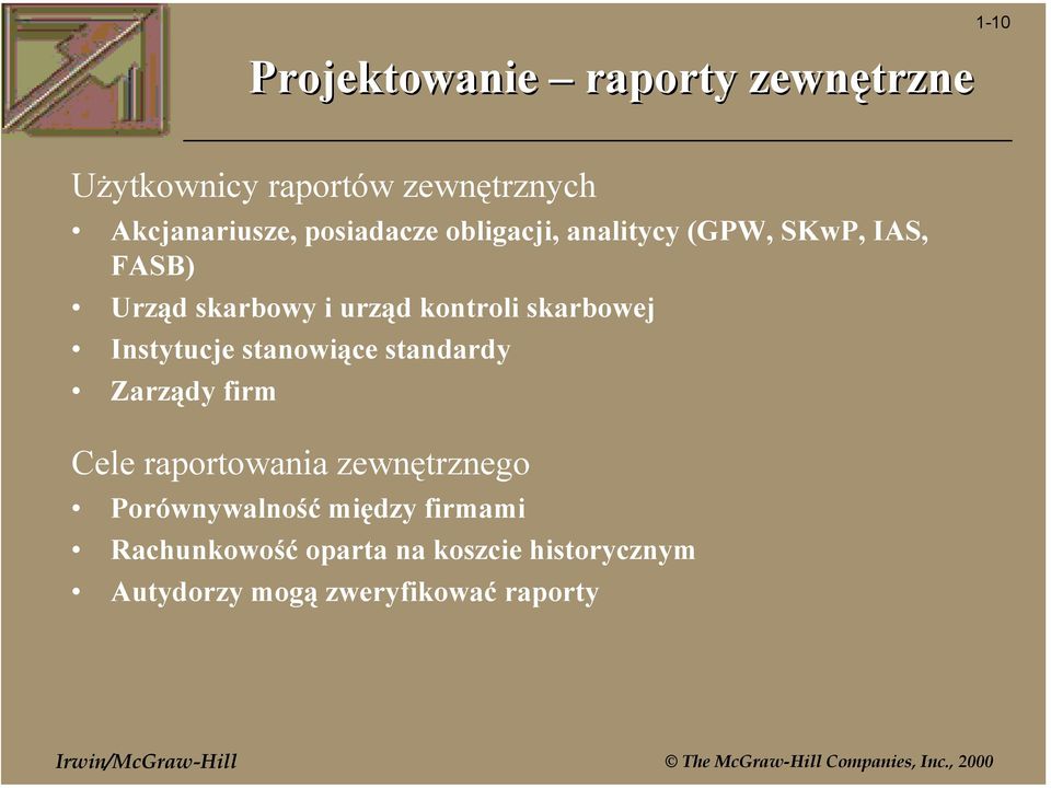 skarbowej Instytucje stanowiące standardy Zarządy firm Cele raportowania zewnętrznego