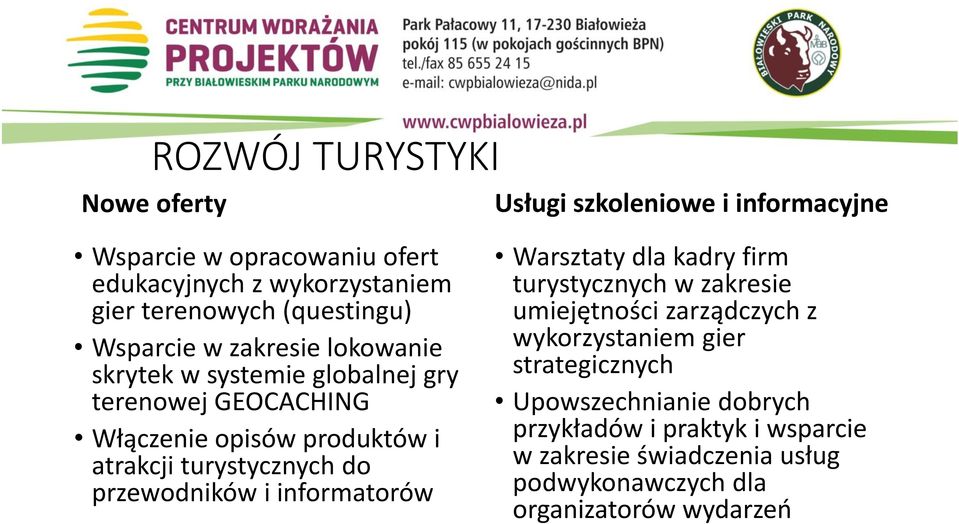 informatorów Usługi szkoleniowe i informacyjne Warsztaty dla kadry firm turystycznych w zakresie umiejętności zarządczych z wykorzystaniem