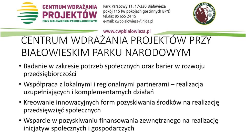 uzupełniających i komplementarnych działań Kreowanie innowacyjnych form pozyskiwania środków na realizację