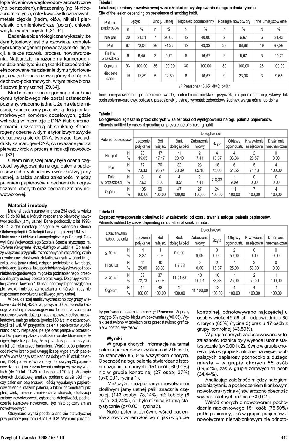 Badania epidemiologiczne wykaza³y, e dym tytoniowy jest dla cz³owieka kompletnym karcynogenem prowadz¹cym do inicjacji, a tak e rozwoju procesu nowotworzenia.