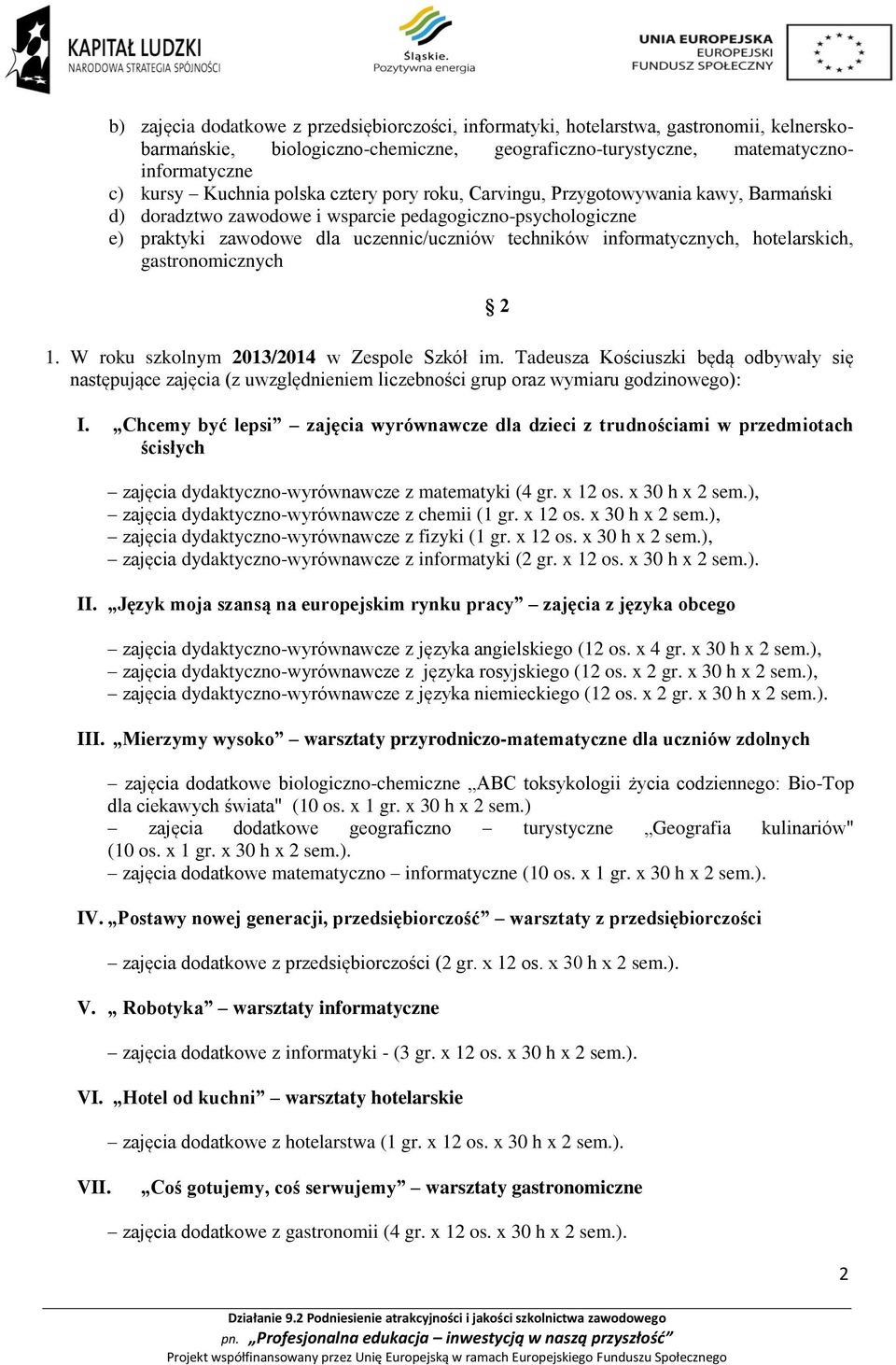 hotelarskich, gastronomicznych 1. W roku szkolnym 2013/2014 w Zespole Szkół im.