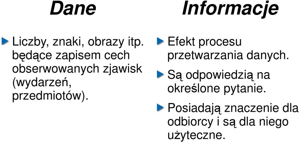 przedmiotów). Efekt procesu przetwarzania danych.