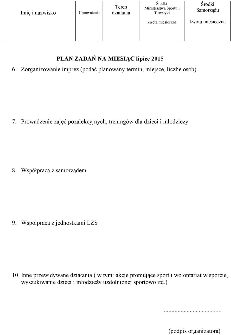 Prowadzenie zajęć pozalekcyjnych, treningów dla dzieci i młodzieży 8.
