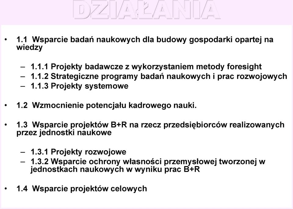 1.3 Wsparcie projektów B+R na rzecz przedsiębiorców realizowanych przez jednostki naukowe 1.3.1 Projekty rozwojowe 1.3.2 Wsparcie ochrony własności przemysłowej tworzonej w jednostkach naukowych w wyniku prac B+R 1.