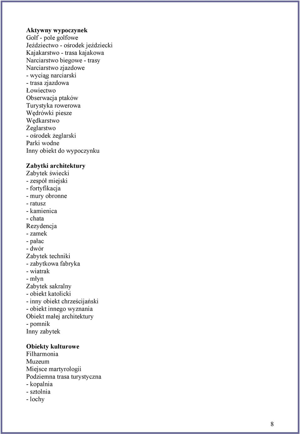 fortyfikacja - mury obronne - ratusz - kamienica - chata Rezydencja - zamek - pałac - dwór Zabytek techniki - zabytkowa fabryka - wiatrak - młyn Zabytek sakralny - obiekt katolicki - inny obiekt