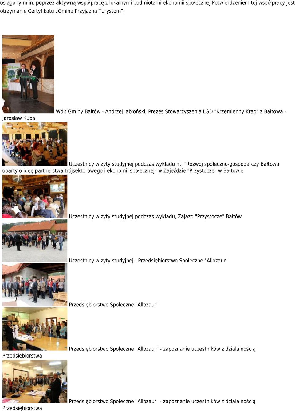 "Rozwój społeczno-gospodarczy Bałtowa oparty o ideę partnerstwa trójsektorowego i ekonomii społecznej" w Zajeździe "Przystocze" w Bałtowie Uczestnicy wizyty studyjnej podczas wykładu, Zajazd