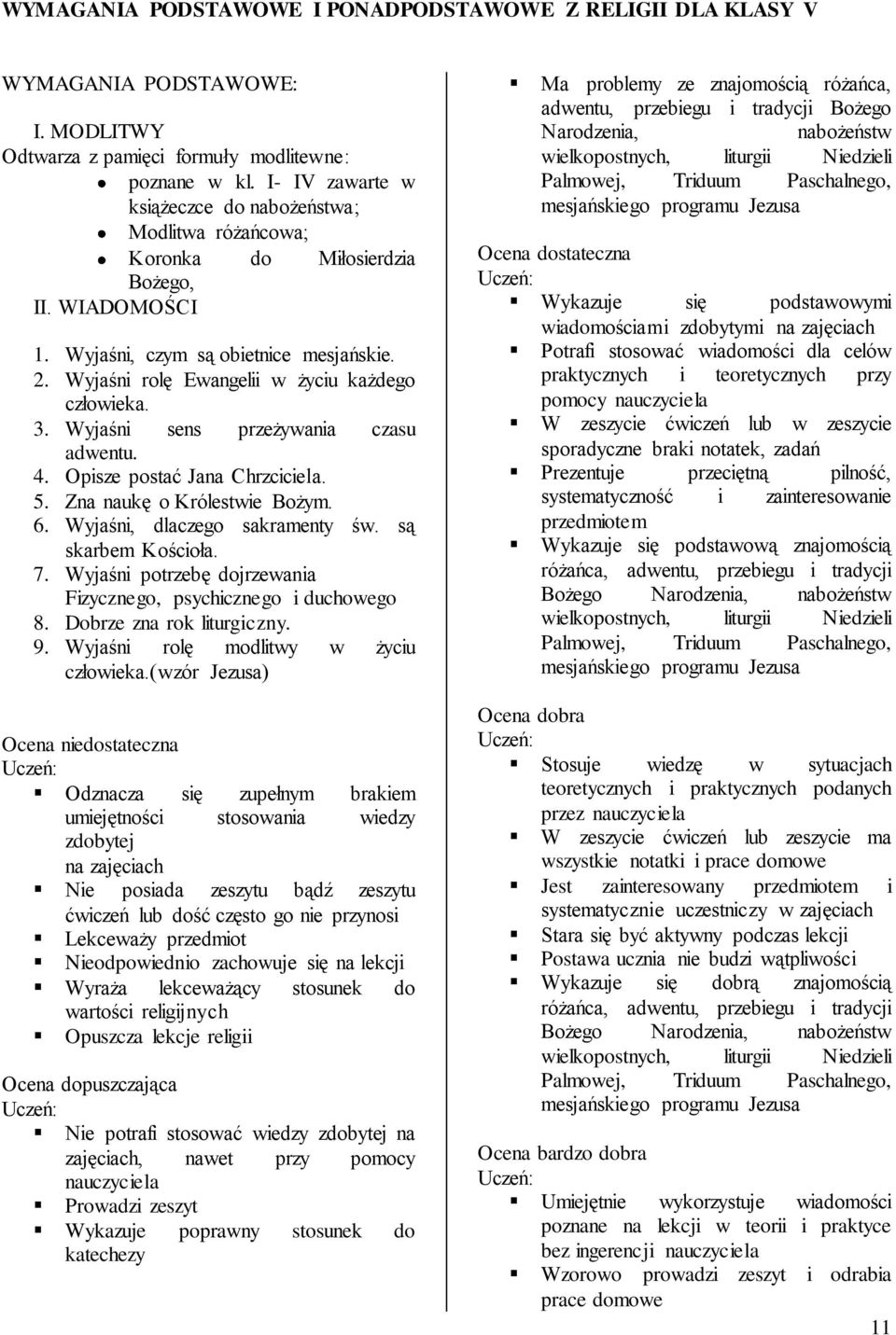 Wyjaśni rolę Ewangelii w życiu każdego człowieka. 3. Wyjaśni sens przeżywania czasu adwentu. 4. Opisze postać Jana Chrzciciela. 5. Zna naukę o Królestwie Bożym. 6. Wyjaśni, dlaczego sakramenty św.