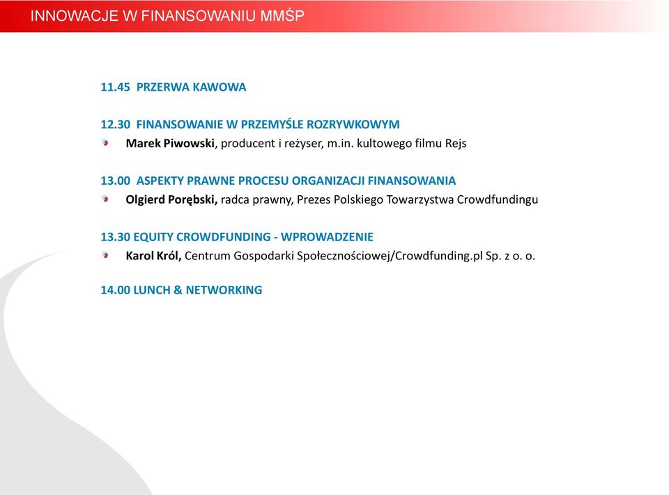 00 ASPEKTY PRAWNE PROCESU ORGANIZACJI FINANSOWANIA Olgierd Porębski, radca prawny, Prezes Polskiego