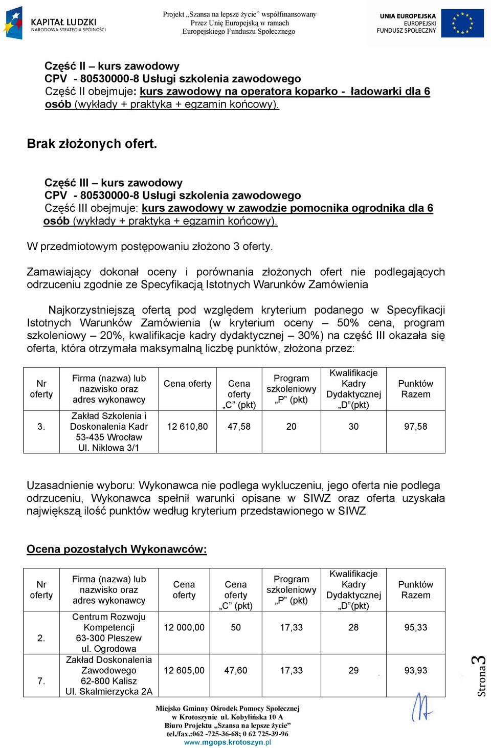 Część III kurs zawodowy Część III obejmuje: kurs zawodowy w zawodzie pomocnika ogrodnika dla 6 osób (wykłady + praktyka + egzamin końcowy).