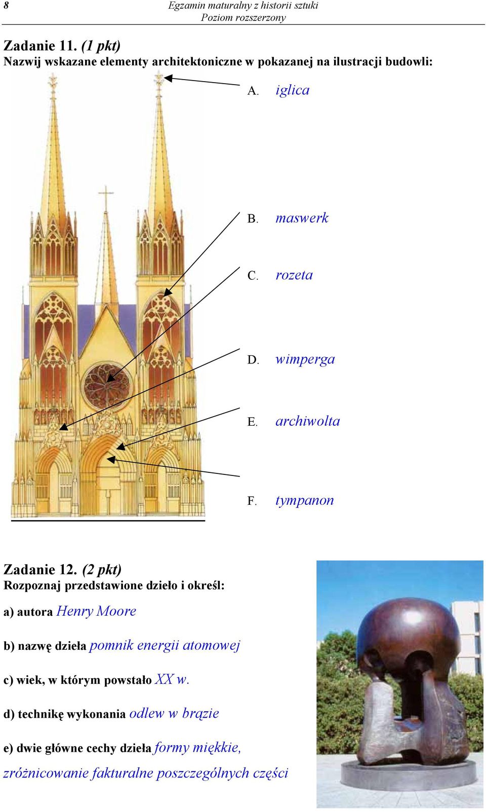 wimperga E. archiwolta F. tympanon Zadanie 12.