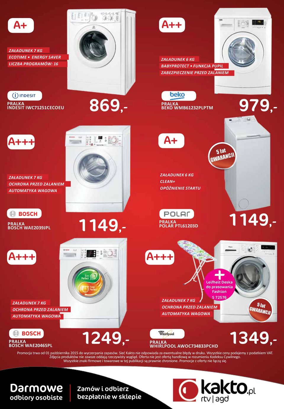AUTOMATYKA WAGOWA A+++ + Leifheit Deska do prasowania Fashion S 72576 ZAŁADUNEK 7 KG OCHRONA PRZED ZALANIEM AUTOMATYKA WAGOWA 5 lat GWARANCJI BOSCH WAE2046SPL WHIRLPOOL AWOC734833PCHD 1249,- 1349,-