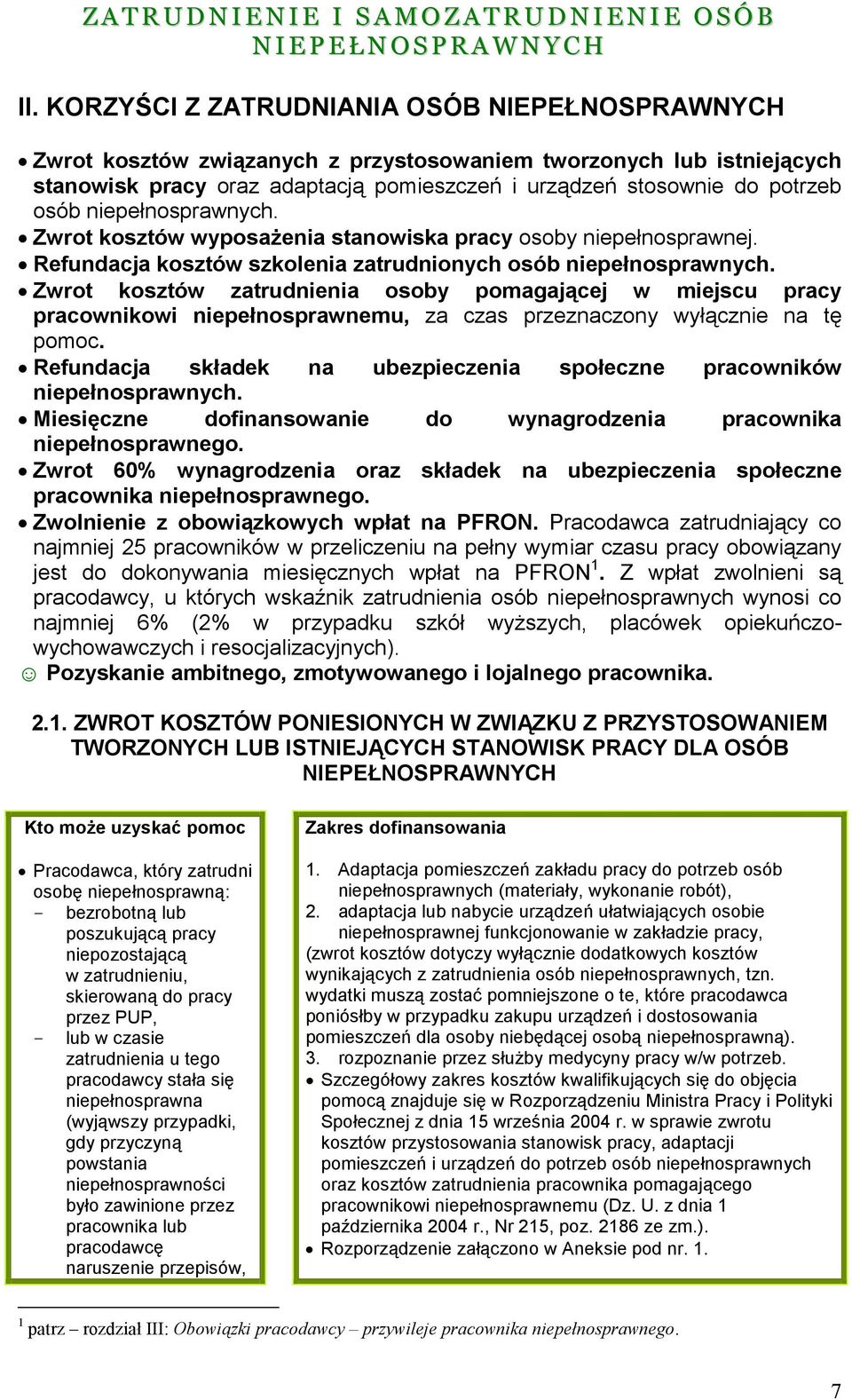 Zwrot kosztów zatrudnienia osoby pomagającej w miejscu pracy pracownikowi niepełnosprawnemu, za czas przeznaczony wyłącznie na tę pomoc.