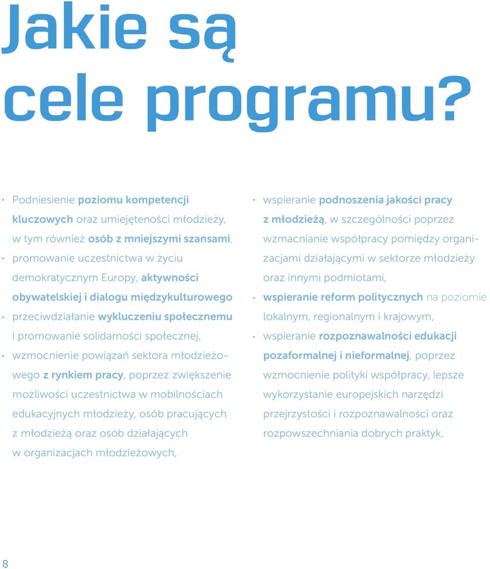 dialogu międzykulturowego przeciwdziałanie wykluczeniu społecznemu i promowanie solidarności społecznej, wzmocnienie powiązań sektora młodzieżowego z rynkiem pracy, poprzez zwiększenie możliwości