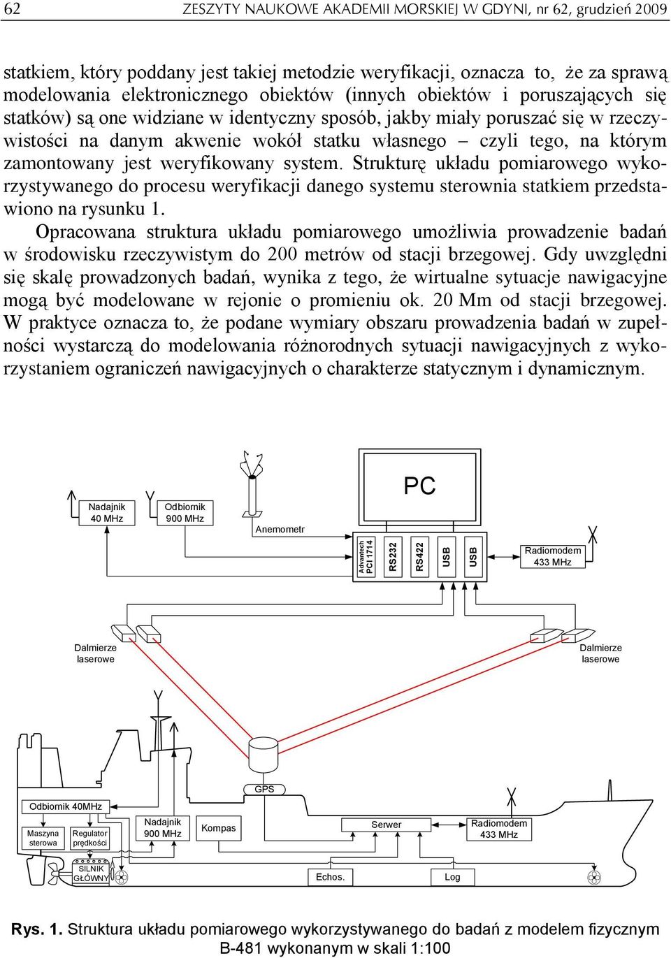 tego, na którym zamontowany jest weryfikowany system. Strukturę układu pomiarowego wykorzystywanego do procesu weryfikacji danego systemu sterownia statkiem przedstawiono na rysunku 1.