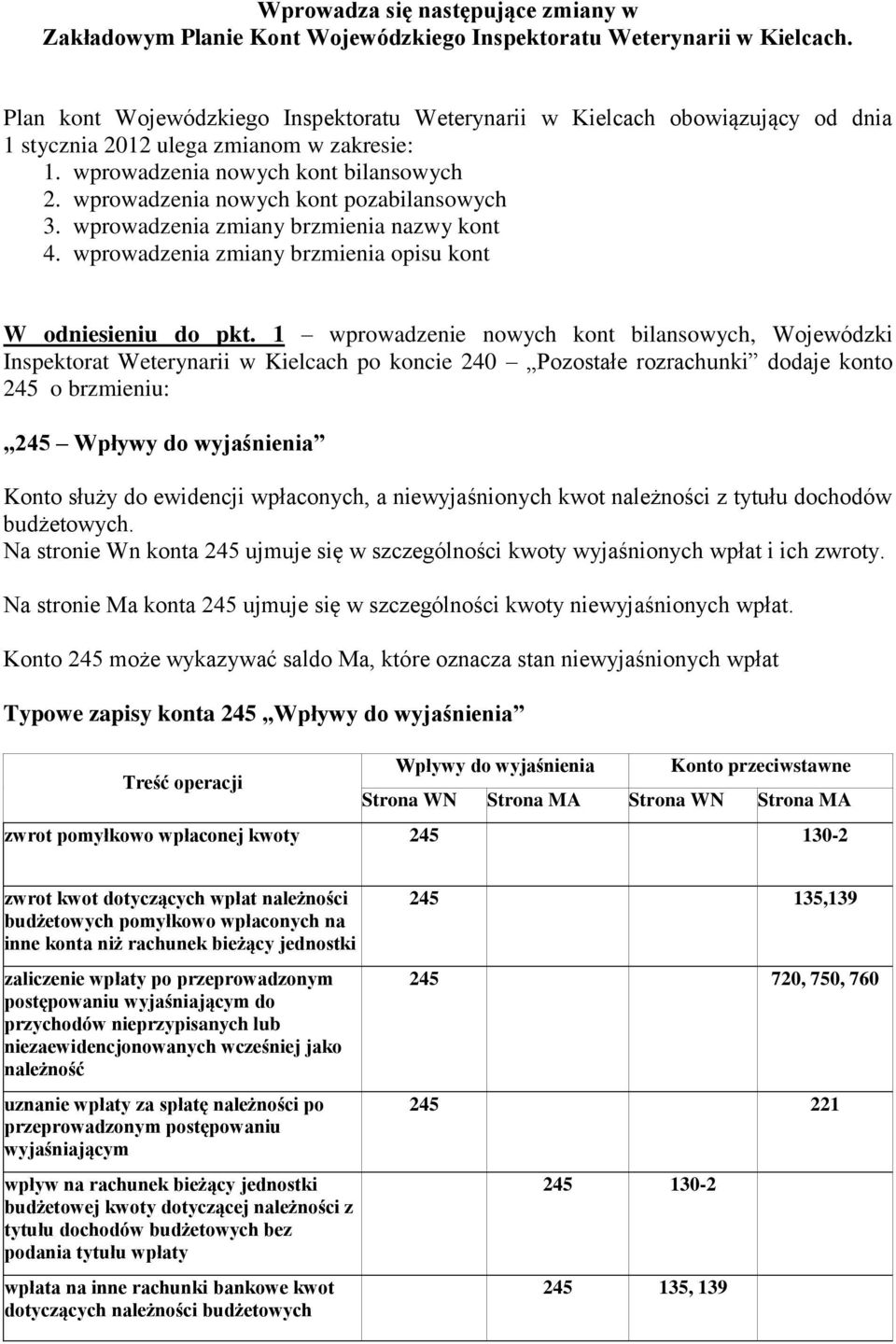 wprowadzenia nowych kont pozabilansowych 3. wprowadzenia zmiany brzmienia nazwy kont 4. wprowadzenia zmiany brzmienia opisu kont W odniesieniu do pkt.