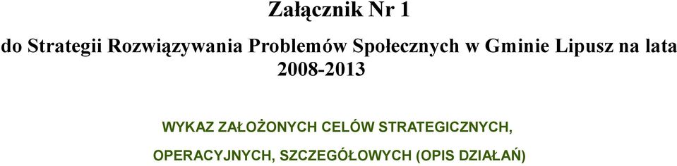 lata WYKAZ ZAŁOŻONYCH CELÓW