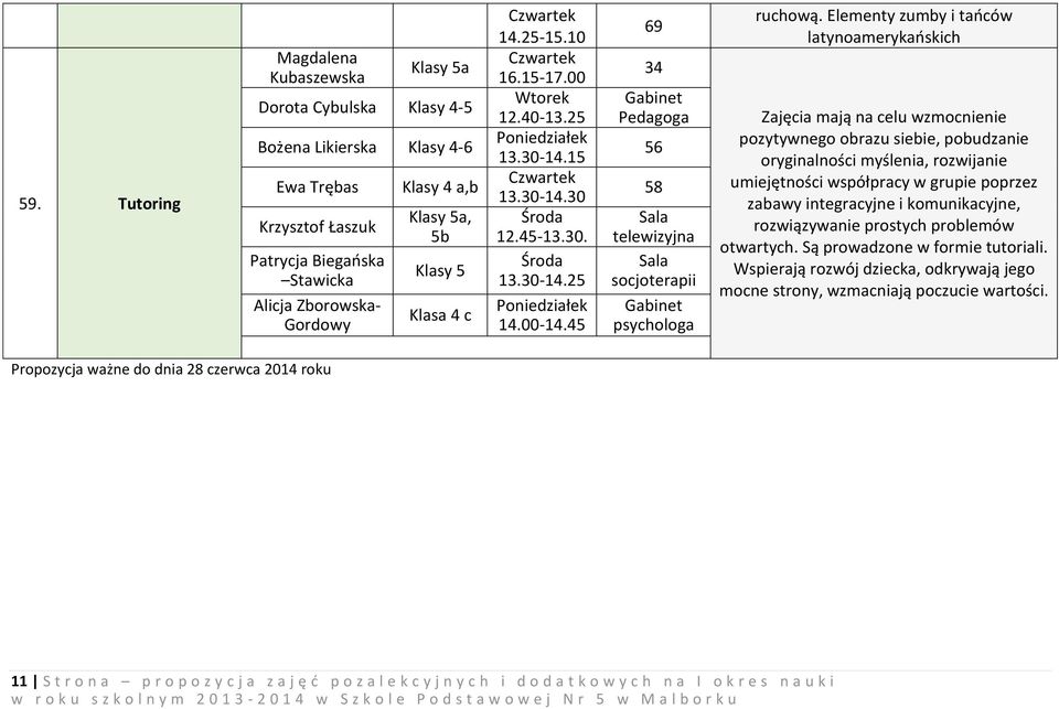 45 69 34 Gabinet Pedagoga 56 58 Sala telewizyjna Sala socjoterapii Gabinet psychologa ruchową.