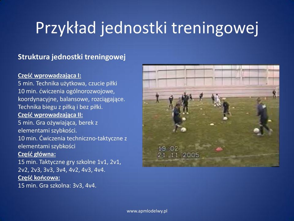 Technika biegu z piłką i bez piłki. Część wprowadzająca II: 5 min. Gra ożywiająca, berek z elementami szybkości. 10 min.