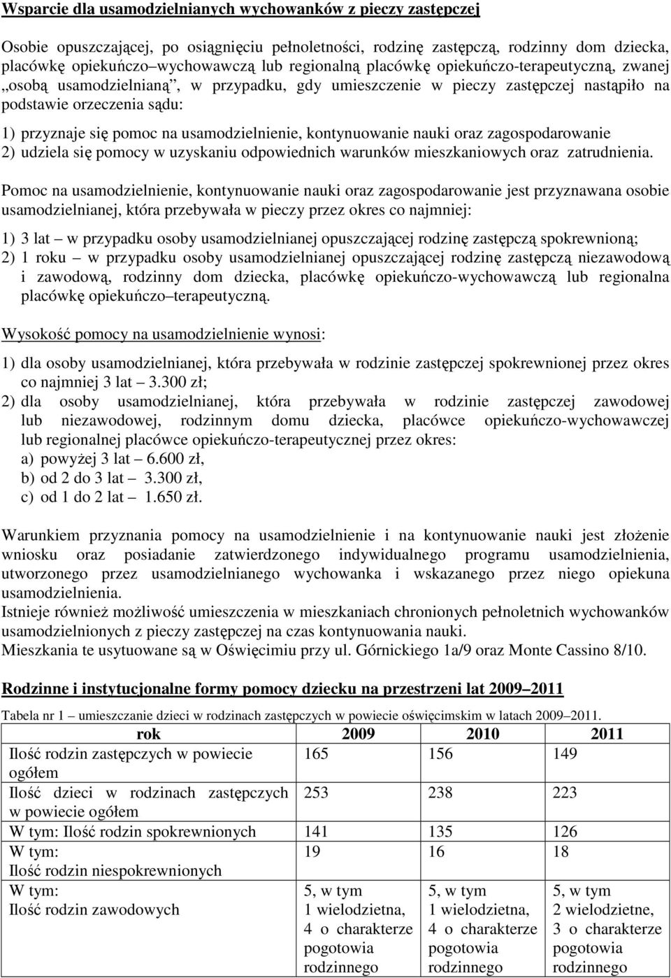 kontynuowanie nauki oraz zagospodarowanie 2) udziela się pomocy w uzyskaniu odpowiednich warunków mieszkaniowych oraz zatrudnienia.