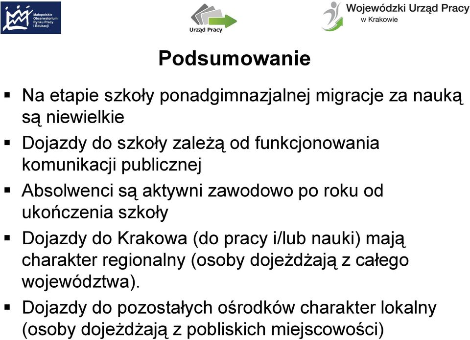 szkoły Dojazdy do Krakowa (do pracy i/lub nauki) mają charakter regionalny (osoby dojeżdżają z całego