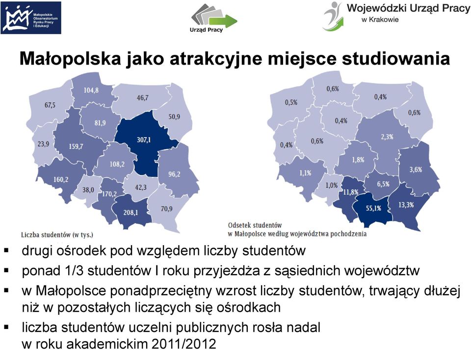 ponadprzeciętny wzrost liczby studentów, trwający dłużej niż w pozostałych liczących