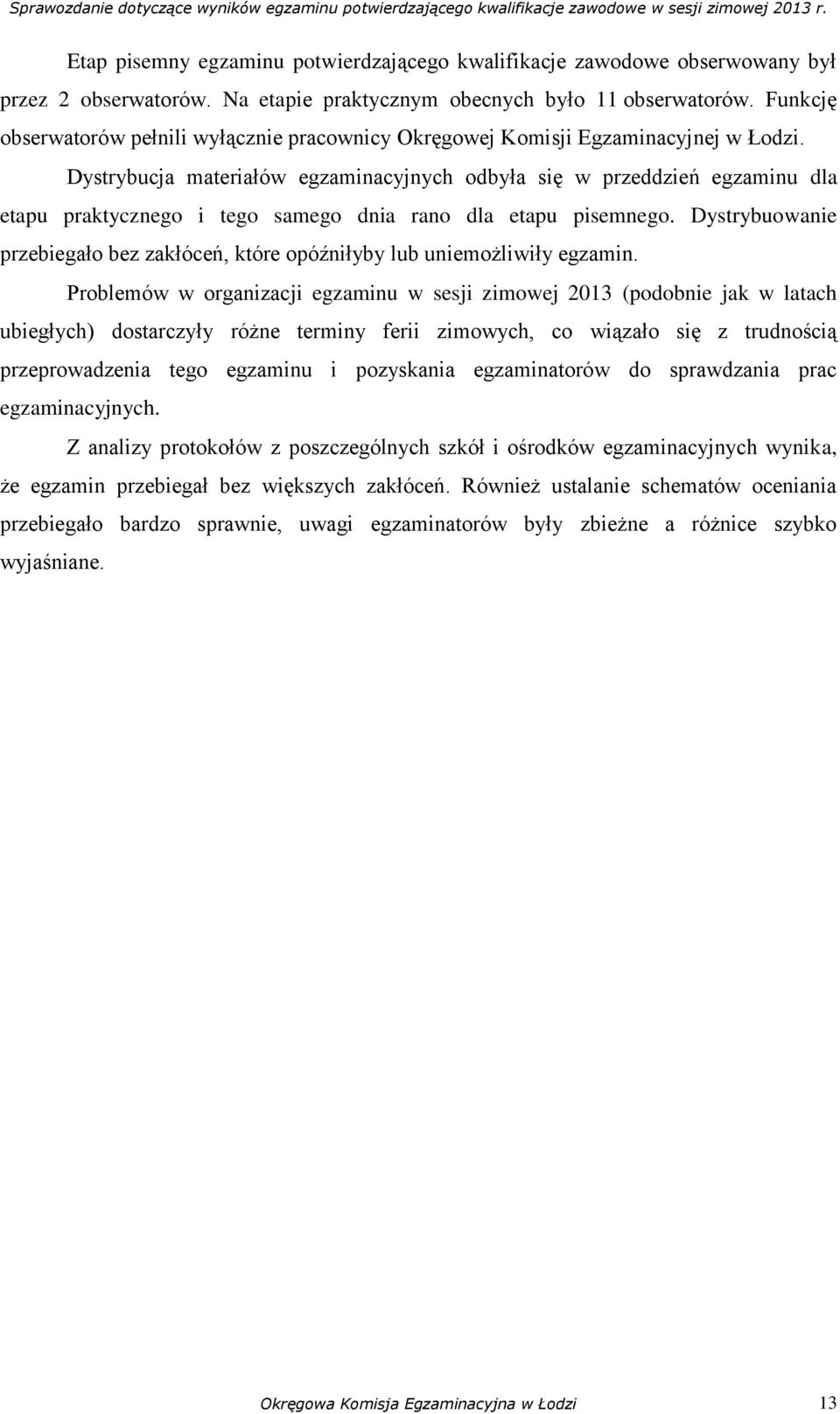 Dystrybucja materiałów egzaminacyjnych odbyła się w przeddzień egzaminu dla praktycznego i tego samego dnia rano dla pisemnego.