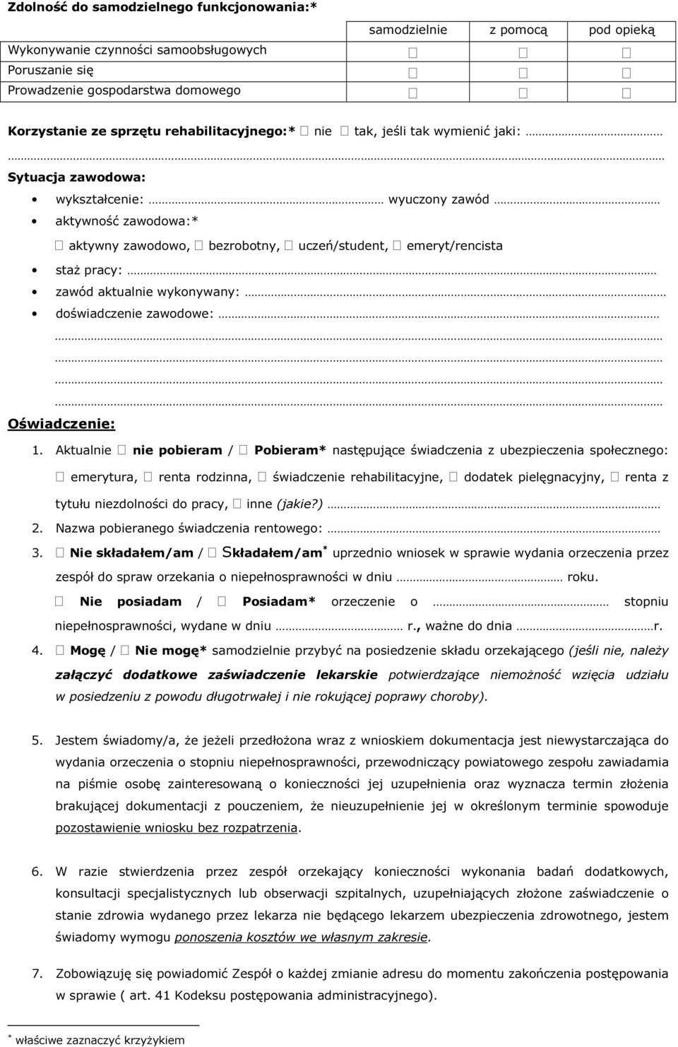 zawód aktualnie wykonywany: doświadczenie zawodowe: Oświadczenie: 1.