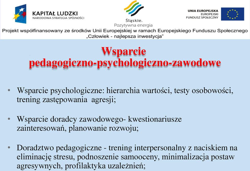 zainteresowań, planowanie rozwoju; Doradztwo pedagogiczne - trening interpersonalny z naciskiem