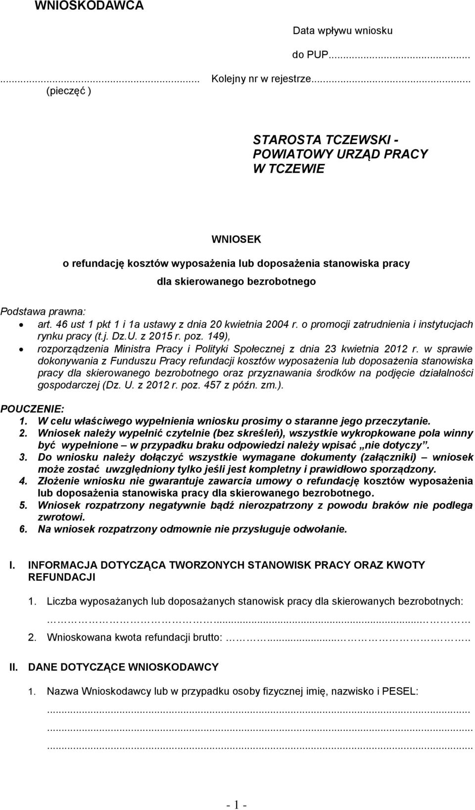 46 ust 1 pkt 1 i 1a ustawy z dnia 20 kwietnia 2004 r. o promocji zatrudnienia i instytucjach rynku pracy (t.j. Dz.U. z 2015 r. poz.