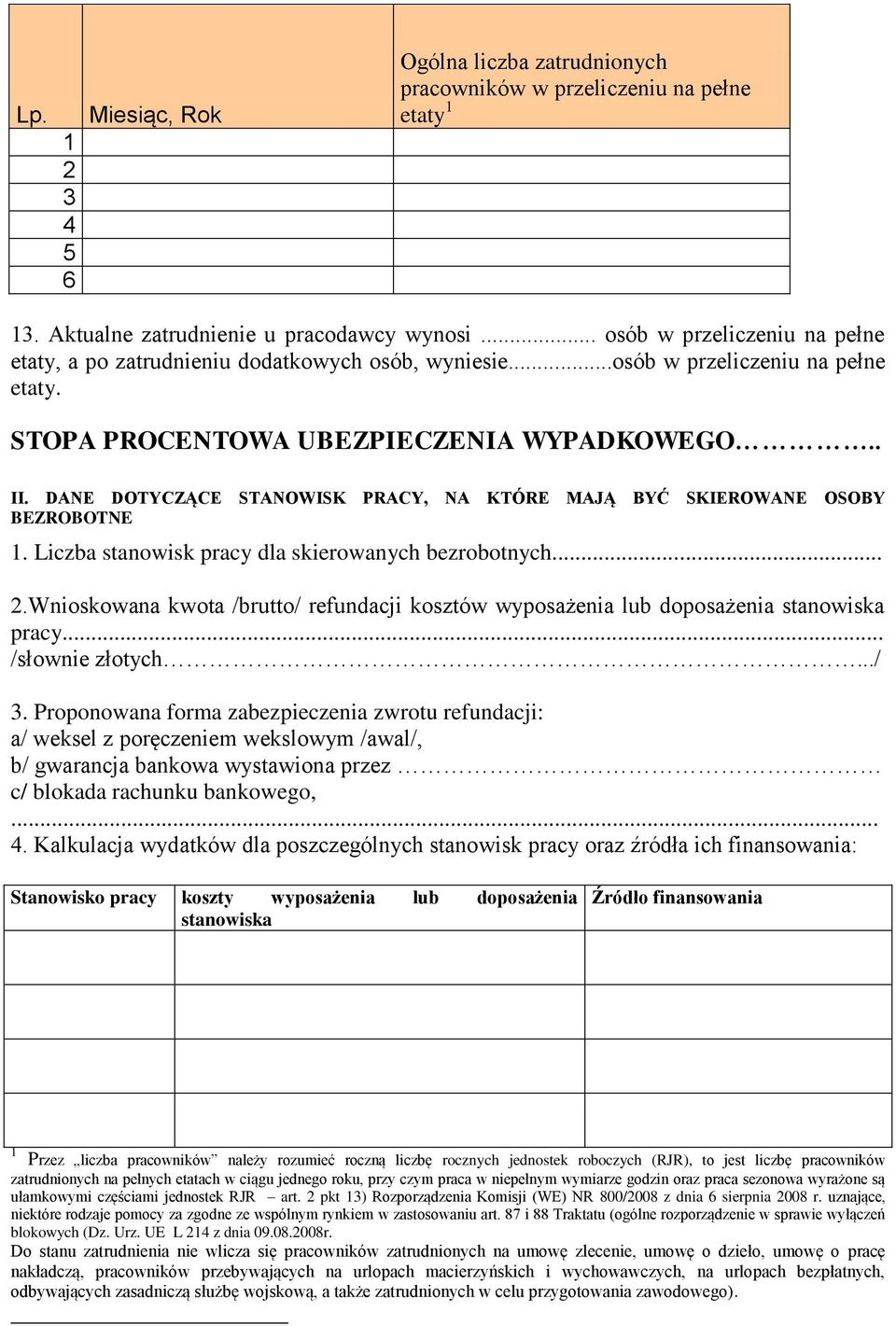 DANE DOTYCZĄCE STANOWISK PRACY, NA KTÓRE MAJĄ BYĆ SKIEROWANE OSOBY BEZROBOTNE 1. Liczba stanowisk pracy dla skierowanych bezrobotnych... 2.