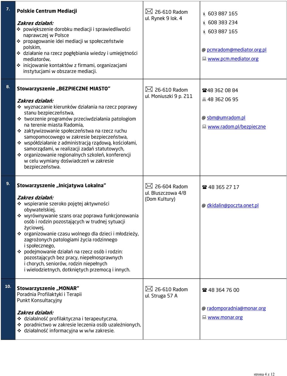 Stowarzyszenie BEZPIECZNE MIASTO wyznaczanie kierunków działania na rzecz poprawy stanu bezpieczeństwa, tworzenie programów przeciwdziałania patologiom na terenie miasta Radomia, zaktywizowanie