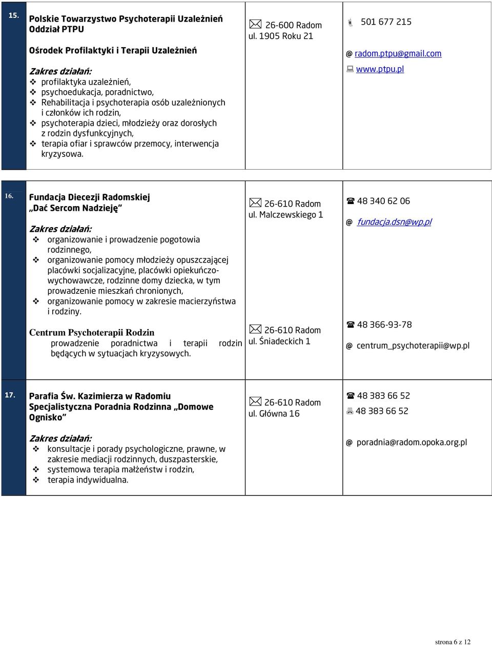 dysfunkcyjnych, terapia ofiar i sprawców przemocy, interwencja kryzysowa. www.ptpu.pl 16.