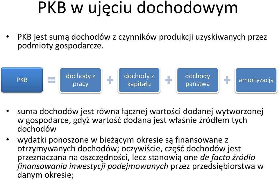 gospodarce, gdyż wartość dodana jest właśnie źródłem tych dochodów wydatki ponoszone w bieżącym okresie są finansowane z otrzymywanych