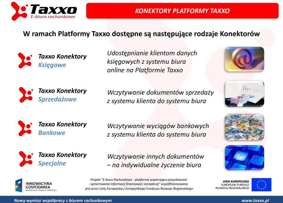 Wczytywanie dokumentów sprzedaży z systemu klienta do systemu biura Taxxo Konektory Bankowe Wczytywanie wyciągów