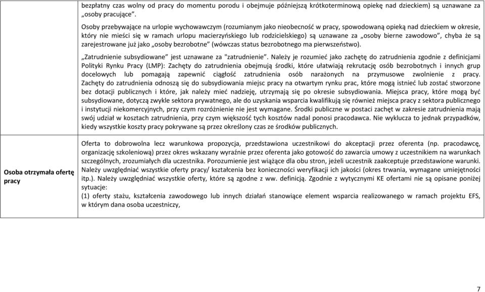 są uznawane za osoby bierne zawodowo, chyba że są zarejestrowane już jako osoby bezrobotne (wówczas status bezrobotnego ma pierwszeństwo). Zatrudnienie subsydiowane jest uznawane za "zatrudnienie.
