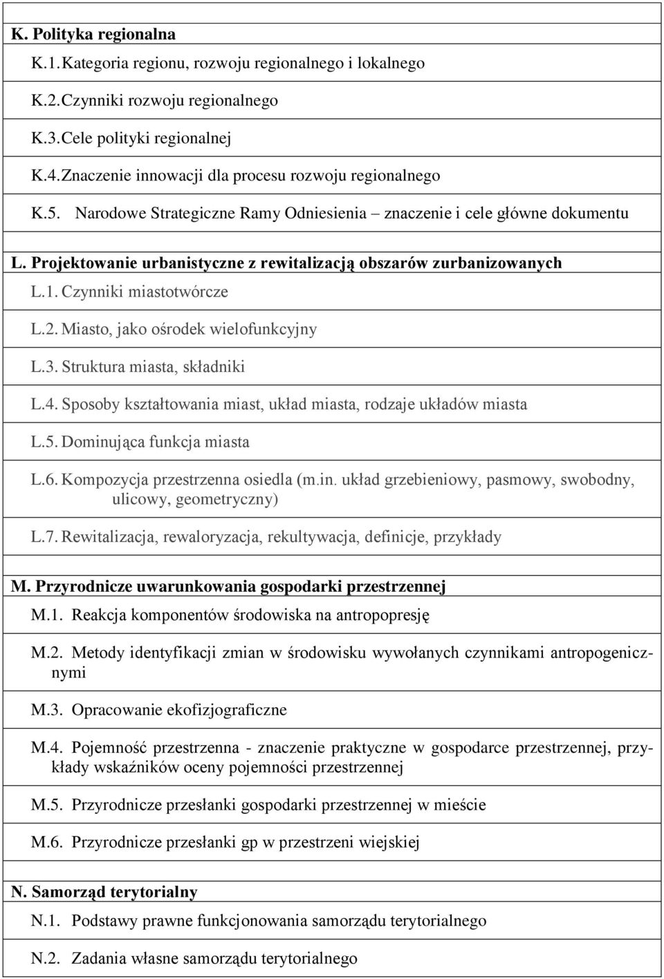 Projektowanie urbanistyczne z rewitalizacją obszarów zurbanizowanych L.1. Czynniki miastotwórcze L.2. Miasto, jako ośrodek wielofunkcyjny L.3. Struktura miasta, składniki L.4.