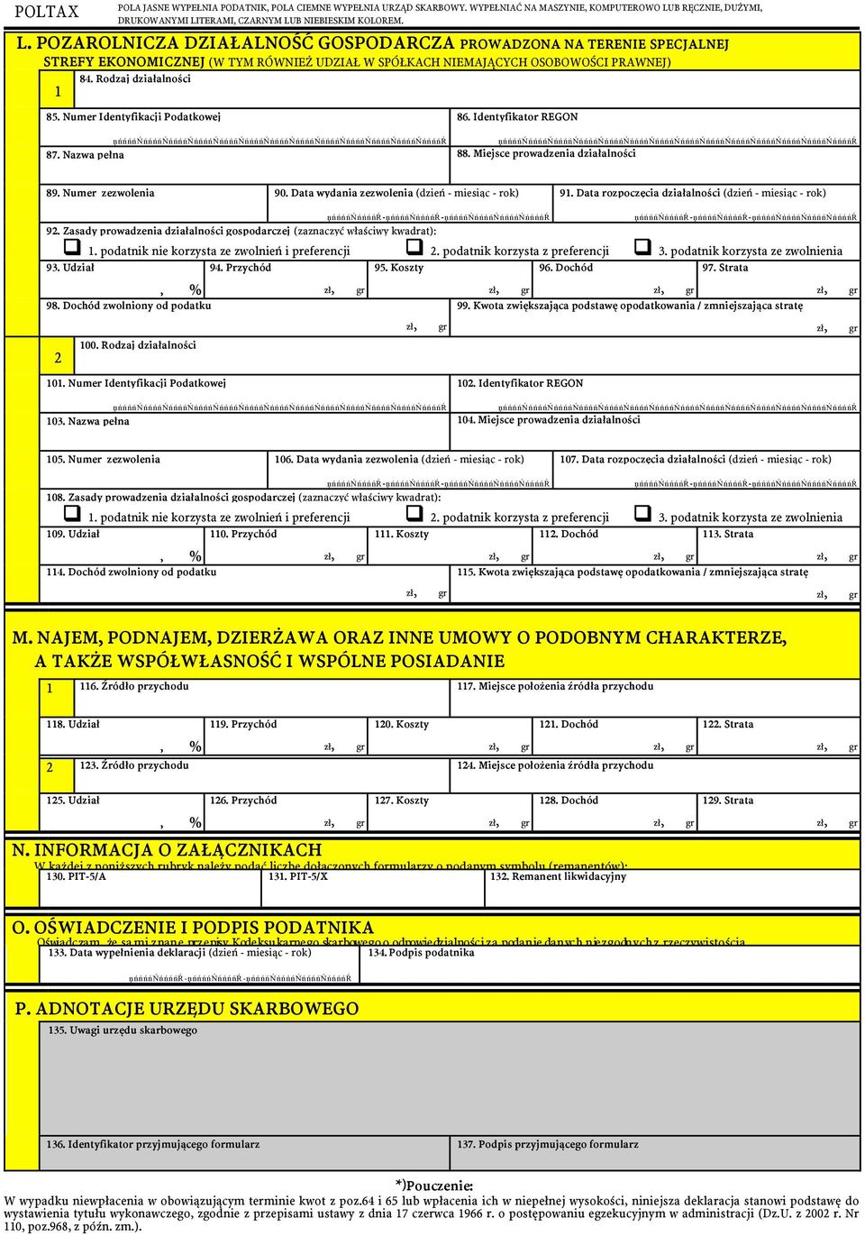 Rodzaj działalności 1 85. Numer Identyfikacji Podatkowej 86.