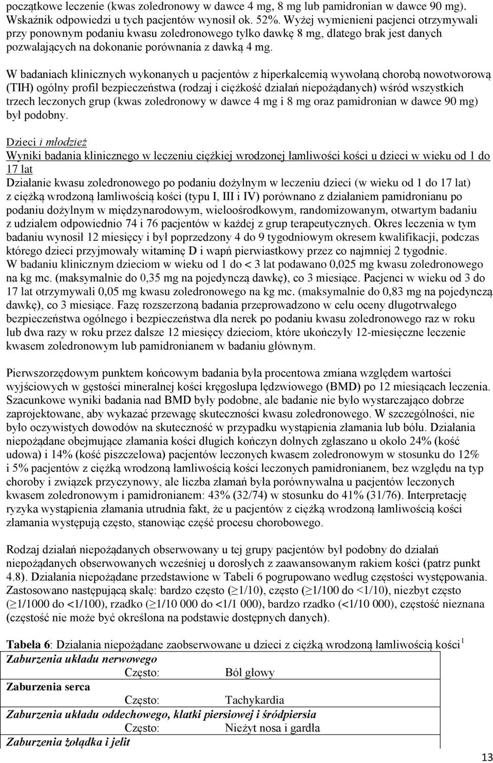 W badaniach klinicznych wykonanych u pacjentów z hiperkalcemią wywołaną chorobą nowotworową (TIH) ogólny profil bezpieczeństwa (rodzaj i ciężkość działań niepożądanych) wśród wszystkich trzech