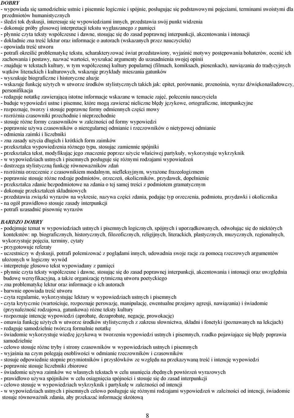 poprawnej interpunkcji, akcentowania i intonacji - dokładnie zna treść lektur oraz informacje o autorach (wskazanych przez nauczyciela) - opowiada treść utworu - potrafi określić problematykę tekstu,