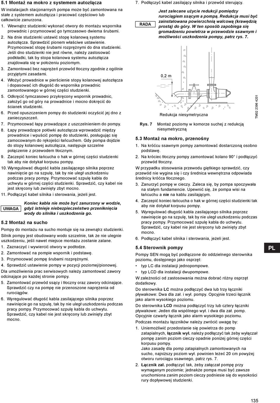 Sprawdzić pionem właściwe ustawienie. Przymocować stopę śrubami rozprężnymi do dna studzienki.