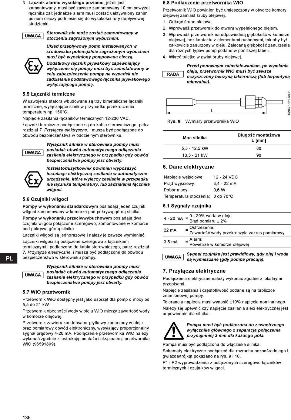 Układ przepływowy pomp instalowanych w środowisku potencjalnie zagrożonym wybuchem musi być wypełniony pompowana cieczą.