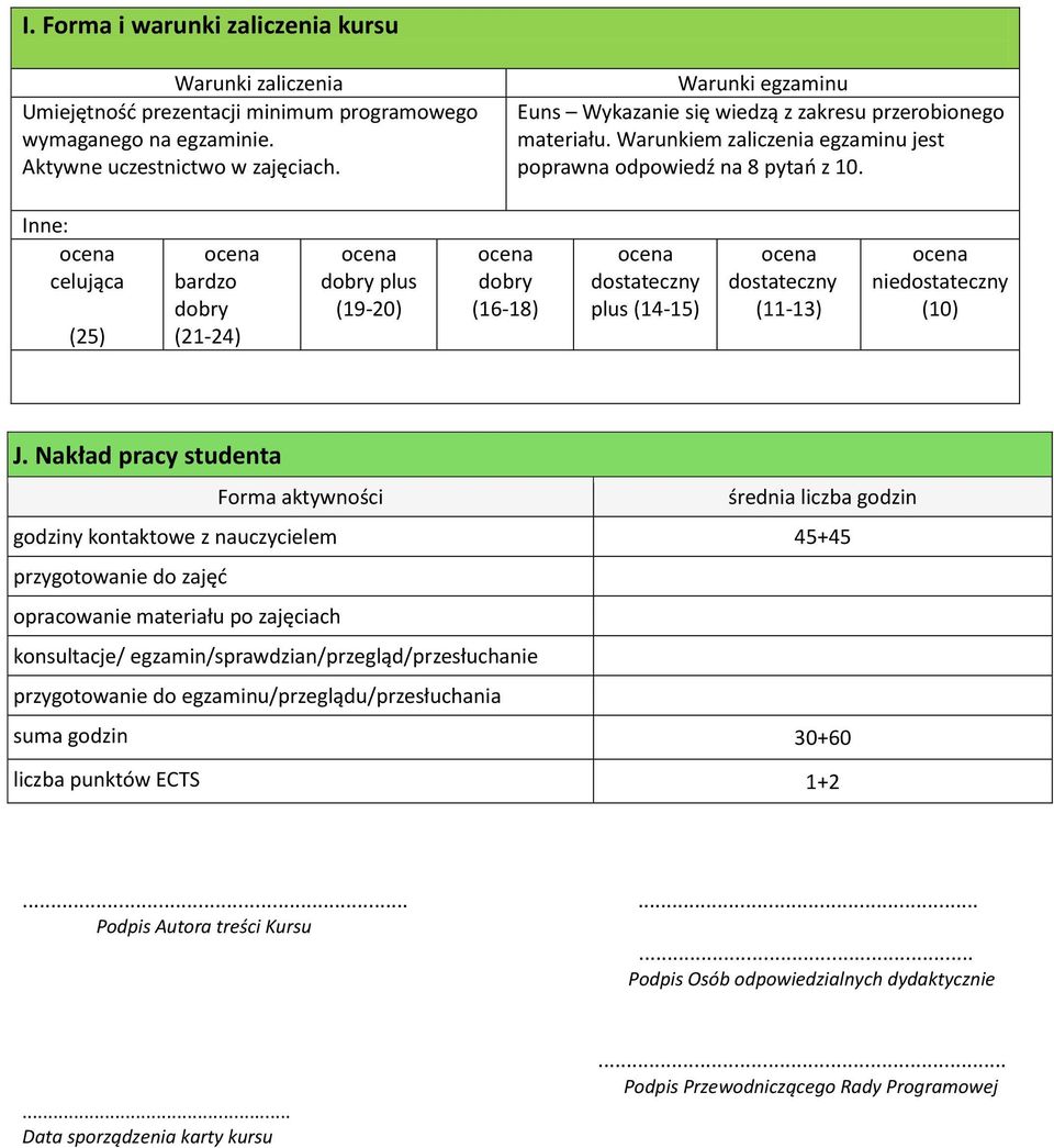 Inne: celująca (5) bardzo dobry (-4) dobry plus (9-0) dobry (6-8) dostateczny plus (4-5) dostateczny (-) niedostateczny (0) J.