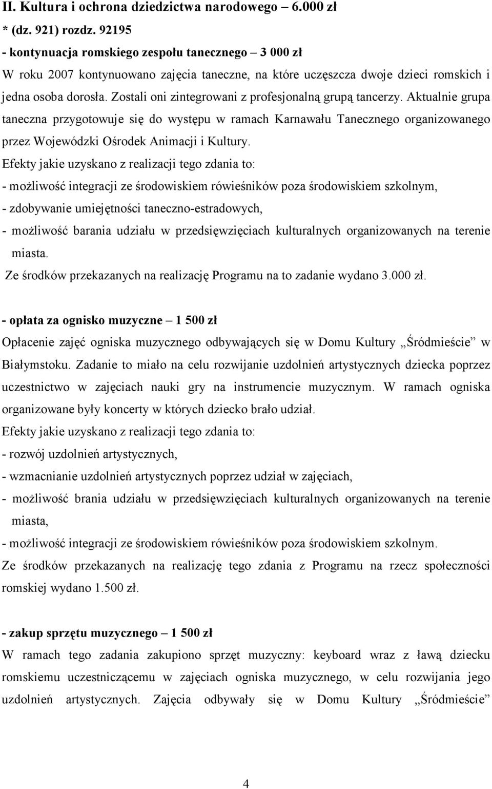 Zostali oni zintegrowani z profesjonalną grupą tancerzy. Aktualnie grupa taneczna przygotowuje się do występu w ramach Karnawału Tanecznego organizowanego przez Wojewódzki Ośrodek Animacji i Kultury.