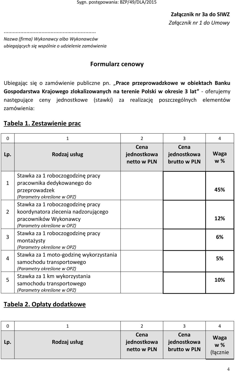 elementów zamówienia: Tabela 1.