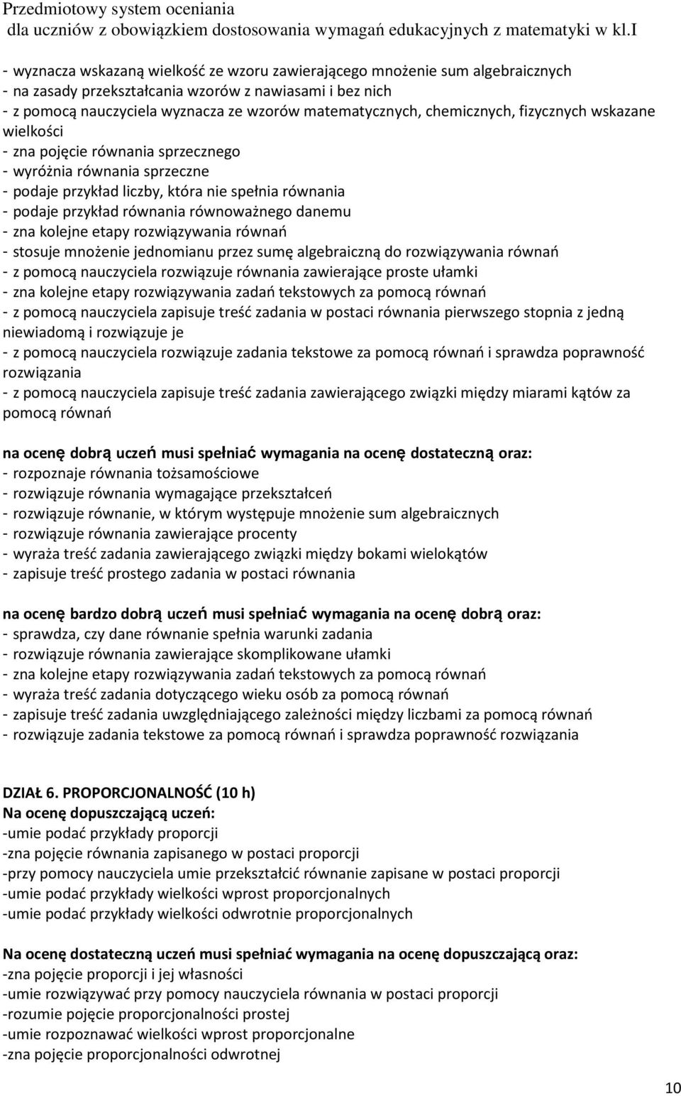 równoważnego danemu - zna kolejne etapy rozwiązywania równań - stosuje mnożenie jednomianu przez sumę algebraiczną do rozwiązywania równań - z pomocą nauczyciela rozwiązuje równania zawierające