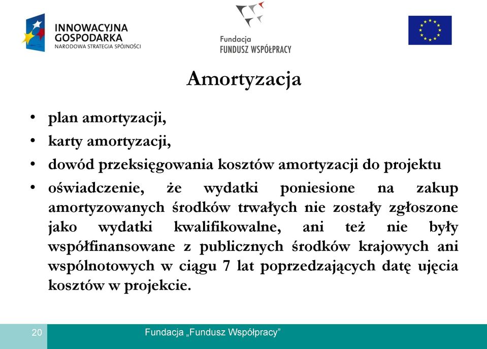 zostały zgłoszone jako wydatki kwalifikowalne, ani też nie były współfinansowane z publicznych