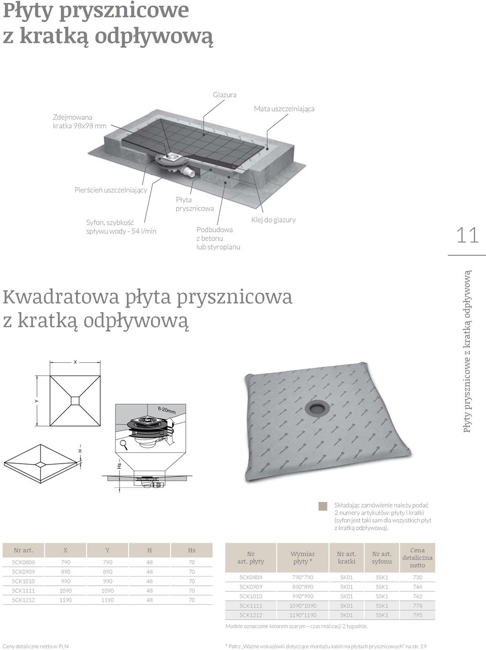 (syfon jest taki sam dla wszystkich płyt z kratką odpływową). art. H Hs 5CK0808 790 790 48 70 5CK0909 890 890 48 70 5CK1010 990 990 48 70 5CK1111 1090 1090 48 70 5CK1212 1190 1190 48 70 art.